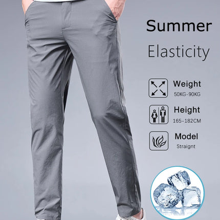 Ice Silk Pants Men Breathable Elastic Waist Casual by zapcart
