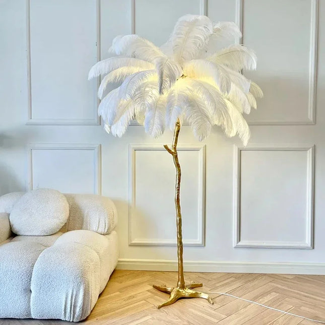 LNLZ Nordic Ostrich Feather Floor Lamp For Living Room
