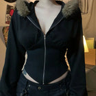 Vintage Punk Hoodies Y2k Crop Top Sexy Streetwear Gothic Grunge Women's Zipper Hooded Winter Slim Coat Hot Girl Aesthetic Hoody by zapcart