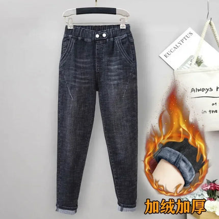 Plus Size Jeans For Women Elastic High Waist Baggy Comfort by zapcart