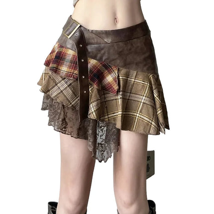 Retro Streetwear Asymmetric Mini Skirt Women Lace Bold by zapcart