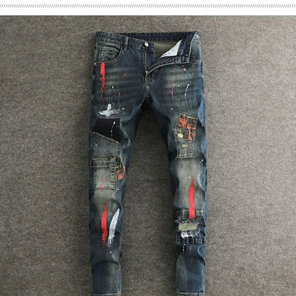 AnhuiChoice Mens Jeans Slim Fit Retro Washed Ripped Hip Hop by zapcart