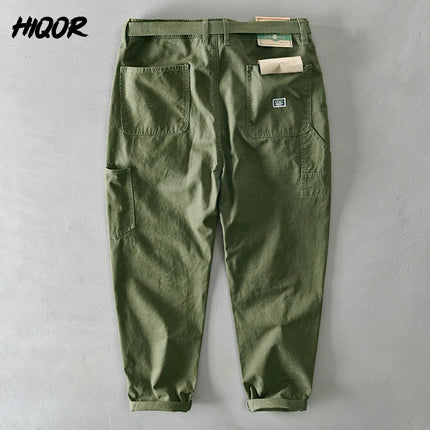HiQORC Mens Cotton Cargo Pants Casual Loose Fit Khaki by zapcart