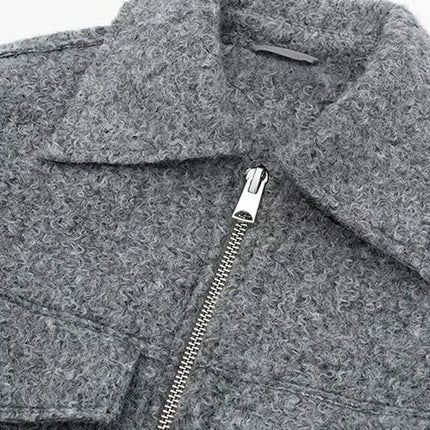 TRZA Women Cropped Jacket Patch Pockets Flaps Front Zipper by zapcart