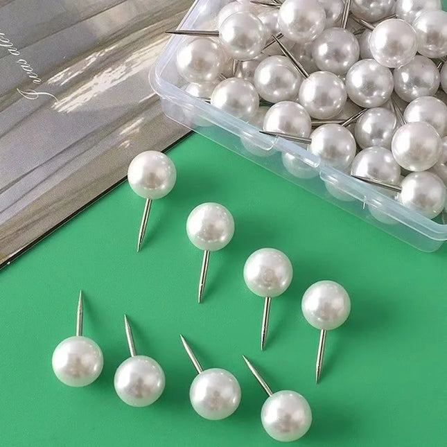Bview Art 50/100pcs Pearl Ball Head Thumb Tacks, Plastic Push Pins for Photo Wall, Office Whiteboard Memo Board Decorative pins by zapcart
