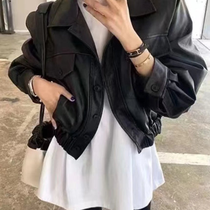 Slish Retro PU Jacket Women Chic Versatile Winter Coat by zapcart