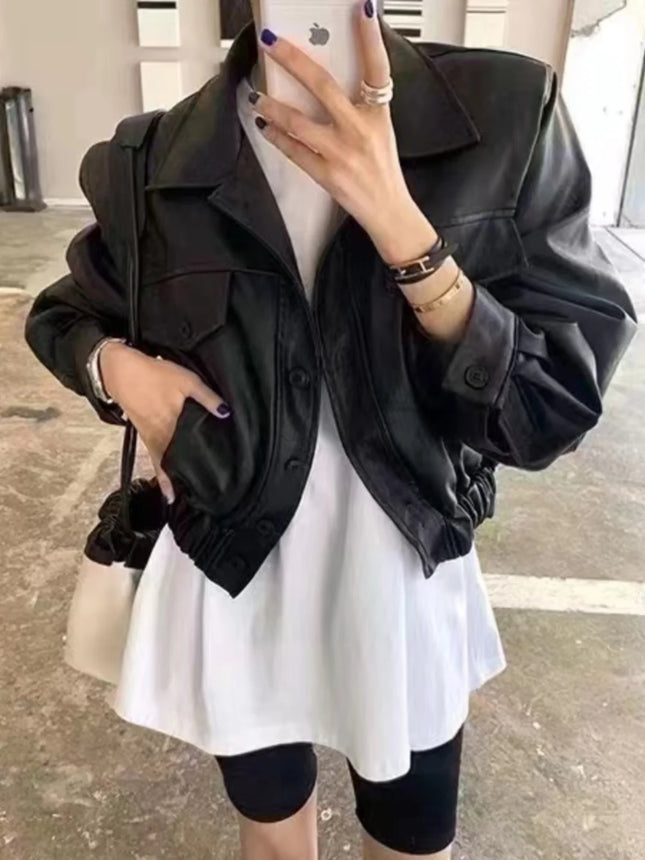 Slish Retro PU Jacket Women Chic Versatile Winter Coat by zapcart