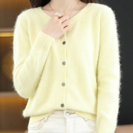 LHZSYY Women Cardigan Pure Mink Cashmere O Neck Loose by zapcart