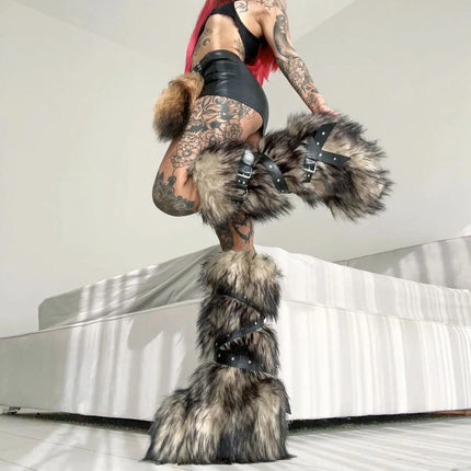 Faux Fur Knee High Boots Height Boost Warm Slip On Women by zapcart