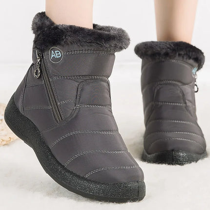 Women Waterproof Fur Lined Winter Ankle Boots Low Heel by zapcart