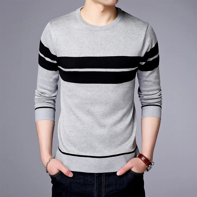 Men's Striped Knit Sweater ZhejiangChoice Casual Breathable by zapcart