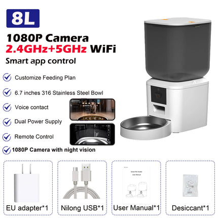 Furpipi Smart Cat Feeder 8L 1080P HD Camera App Control