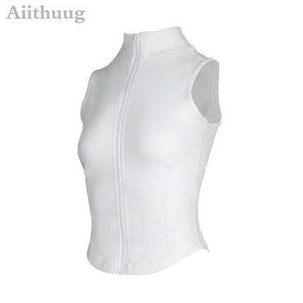 Aiithuug Women Athletic Zip Up Sweat Vest Breathable Top by zapcart