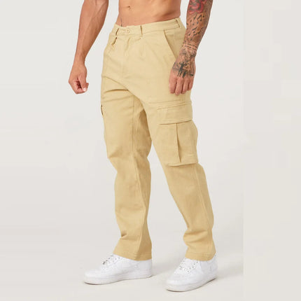 Mens Khaki Wide Leg Linen Cargo Pants Guangdong CN Summer by zapcart