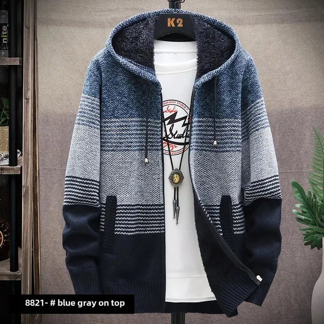 Choice Mens Hooded Knit Jacket Fleece Lined Thick Cardigan by zapcart