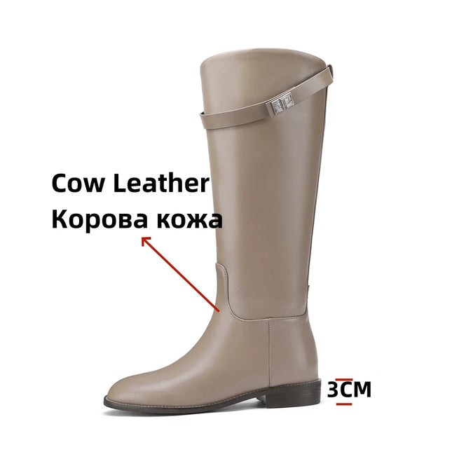 FEDONAS Women Knee High Boots Genuine Leather Moto Chic by zapcart
