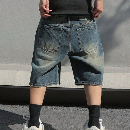 LVCCCI Denim Shorts For Men Baggy Stretch Ripped Knee by zapcart
