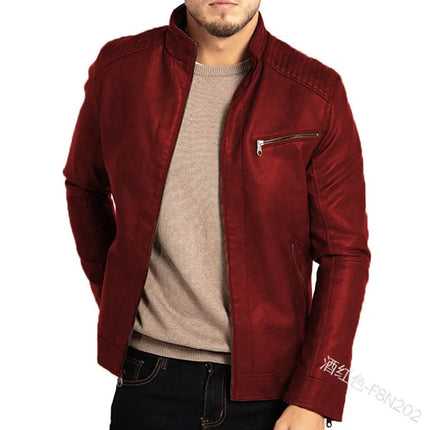 Men PU Leather Jacket Standup Collar Punk Motorcycle by zapcart