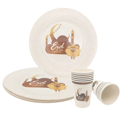 QIJOYJUCN Eid Mubarak Disposable Tableware Plates Cups 6Pc by zapcart