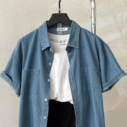 Retro Loose Denim T Shirt Women Korean Version Cotton Blend by zapcart