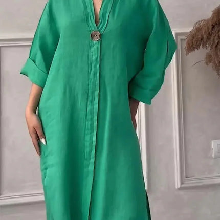 Lightweight O Neck Button Dress For Women Casual Chic Summer by zapcart