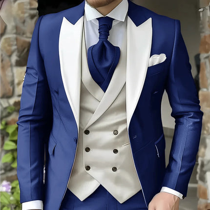 CN Jiangsu Men Slim Fit Wedding Three Piece Suit Peak Lapel by zapcart