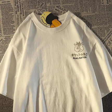 Pocket Cat Cartoon Tee Unisex Oversized College Style by zapcart