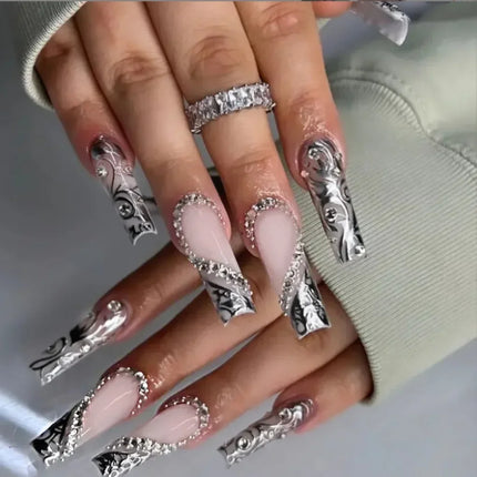 Press On Nails White Butterfly Pearls For Trendsetters 24pcs by zapcart