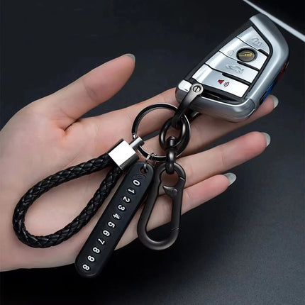 Phone Number Plate Keychain For Men DIY Leather Rope Anti Lost Zapcart