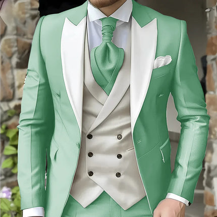 CN Jiangsu Men Slim Fit Wedding Three Piece Suit Peak Lapel by zapcart