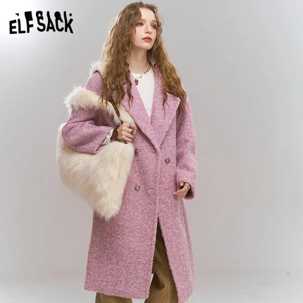 ELFSACK Retro Elegant Winter Coat For Women Thick Lapel by zapcart