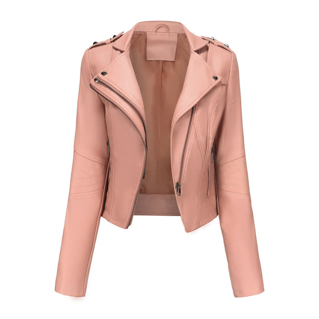Slim Women Leather Jacket Rivet Detail Sleek Citywear by zapcart