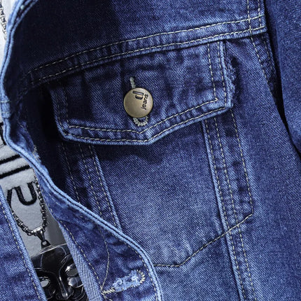 Qj Cinga Denim Jacket For Men Long Sleeve Casual Blue by zapcart