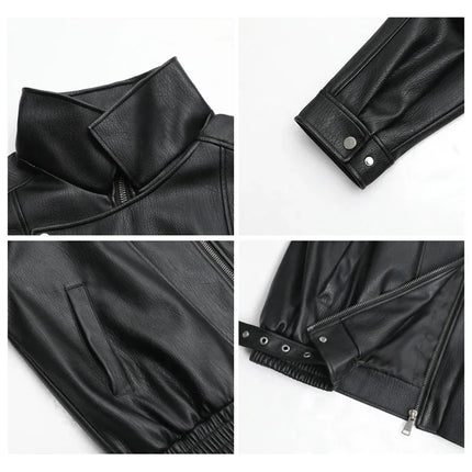 Chic Ven PU Jacket Women Retro Motorcycle Faux Leather Coat by zapcart