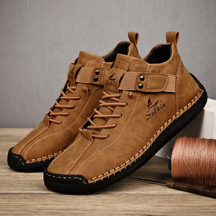 Abfuber Breathable Leather Casual Shoes for Men Lace Up by zapcart