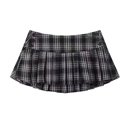 Korean Plaid Pleated Mini Skirts For Women Y2K Harajuku by zapcart