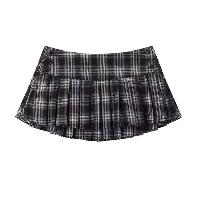 Korean Plaid Pleated Mini Skirts For Women Y2K Harajuku by zapcart