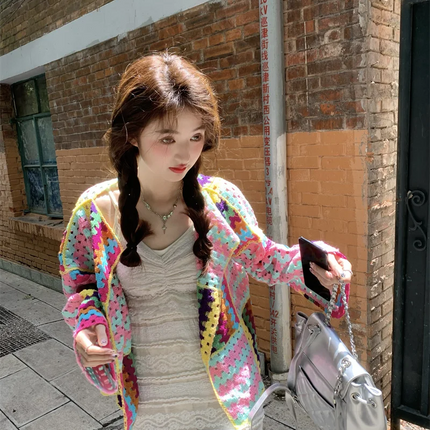SALIENCY Colorful Crochet Cardigan For Women Breathable by zapcart