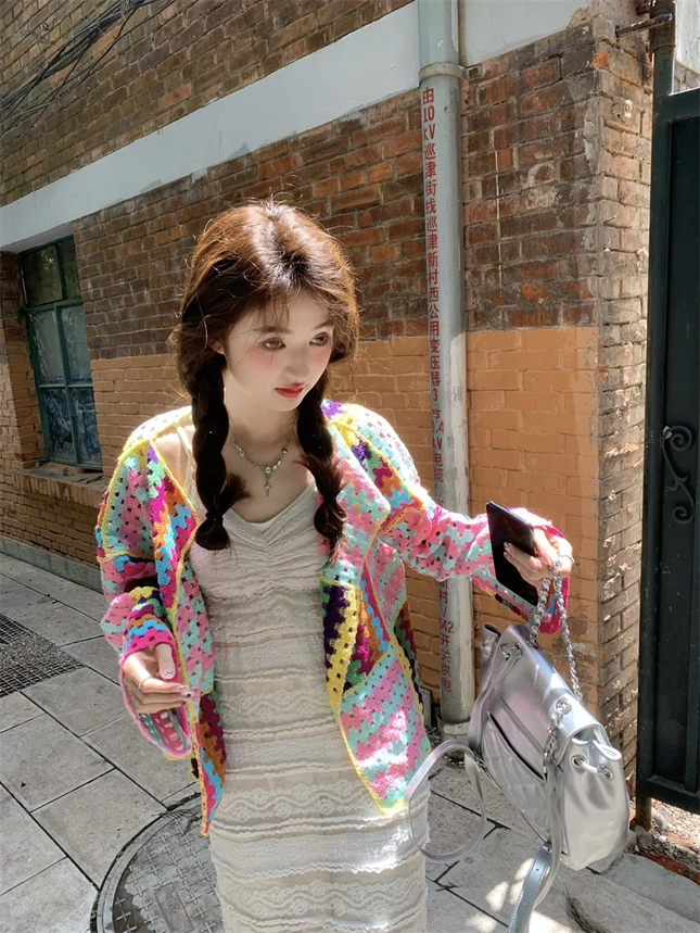 SALIENCY Colorful Crochet Cardigan For Women Breathable by zapcart
