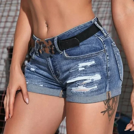 Womens Split Denim Shorts Mid Rise Slim Fit Beachwear by zapcart
