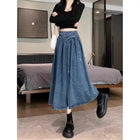 High Waisted Denim A Line Skirt Elastic Waist For Women by zapcart