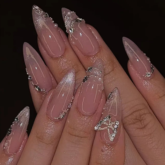 Spice Girls Cat Eye Almond False Nails 3D Butterfly by zapcart