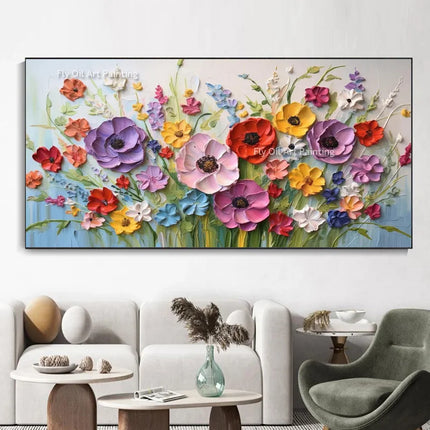 Abstract Golden White Flowers Painting Fujian Living Room by zapcart