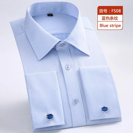 Men's French Cuff Dress Shirt White Long Sleeve CN Zhejiang by zapcart