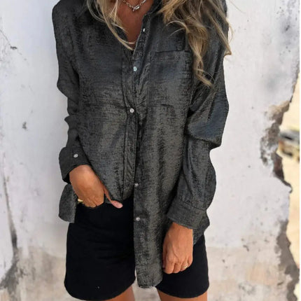 Shinny Golden Long Sleeve Blouse For Women Vintage Loose by zapcart