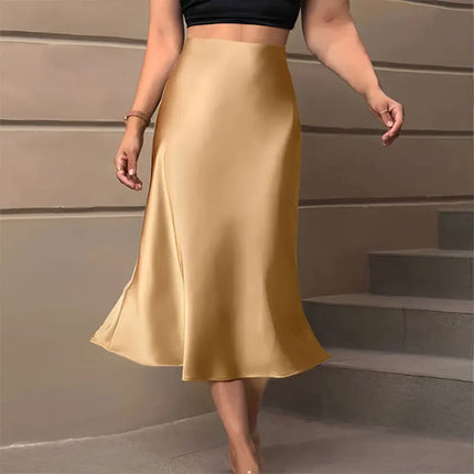 Satin Midi Skirt Women High Waist Elegant Party Dressy Look by zapcart