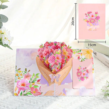 Premium 3D Pop Up Flower Bouquet Card Mothers Day Gift Valentines Day Anniversary Birthday Greeting Cards Thank You Wishes Gifts by zapcart