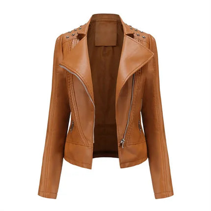 Trendy Faux PU Leather Jacket Women Slim Fit Zipper Pockets by zapcart
