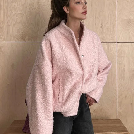 TARUXY Pink Short Fur Jacket For Women Cozy Warmth Everyday by zapcart