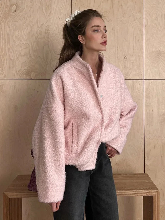 TARUXY Pink Short Fur Jacket For Women Cozy Warmth Everyday by zapcart